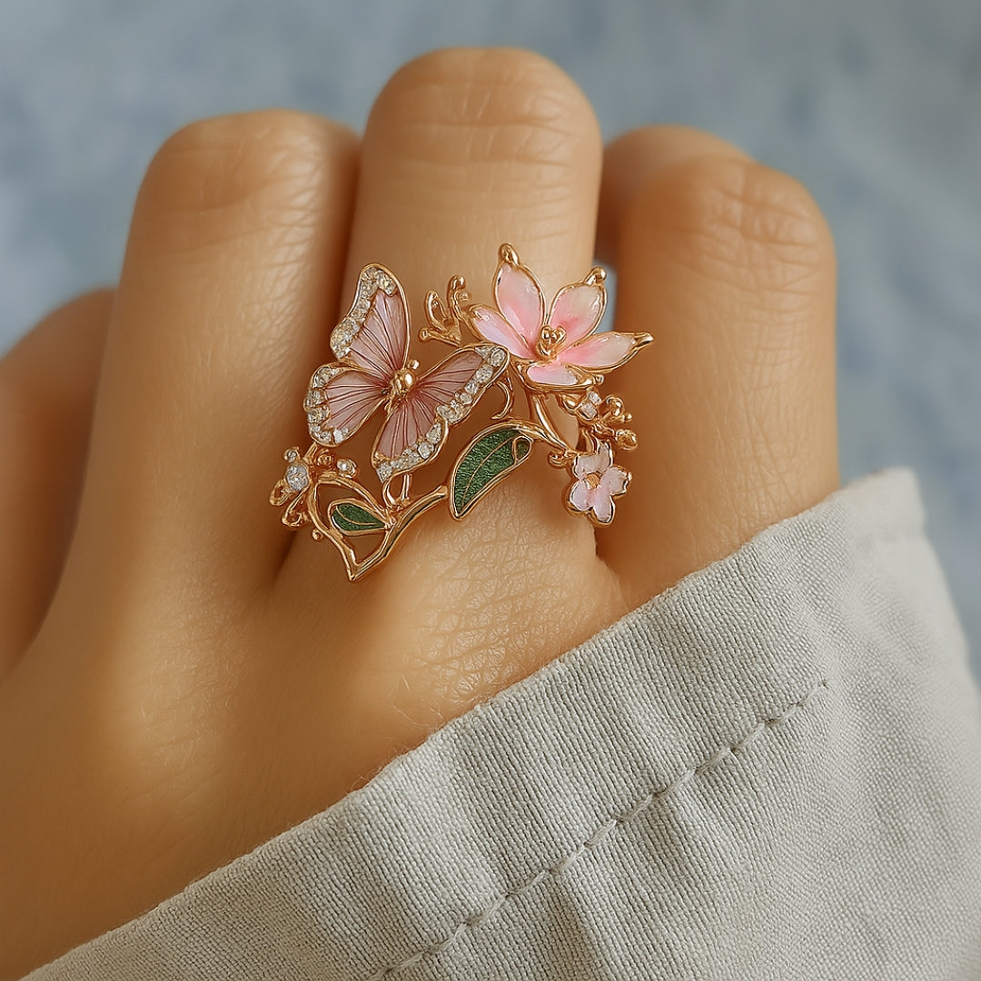Nature Bright Butterfly Zirconia Ring