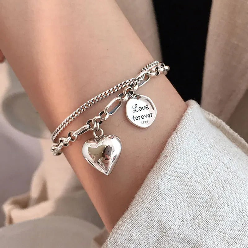925 Silver Bracelet with 'Love Forever' Engraving + 2 Free Charms