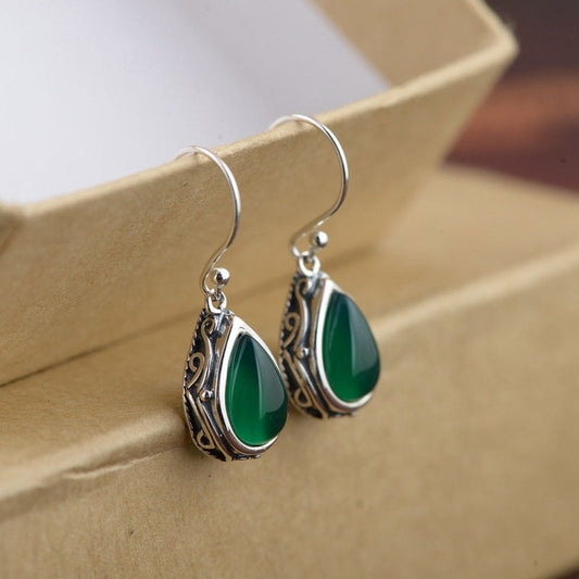 Handmade 925 Silver Emerald Stone Earrings