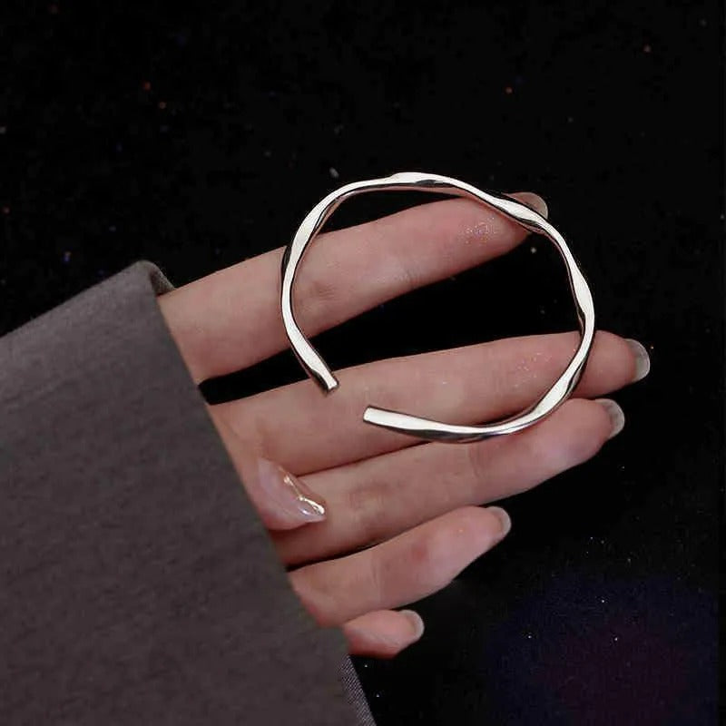 Thick Adjustable Irregular 925 Silver Bracelet