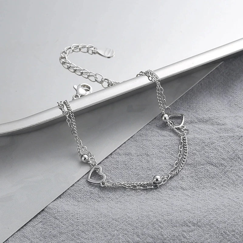Thin 925 Silver Heart Bracelet