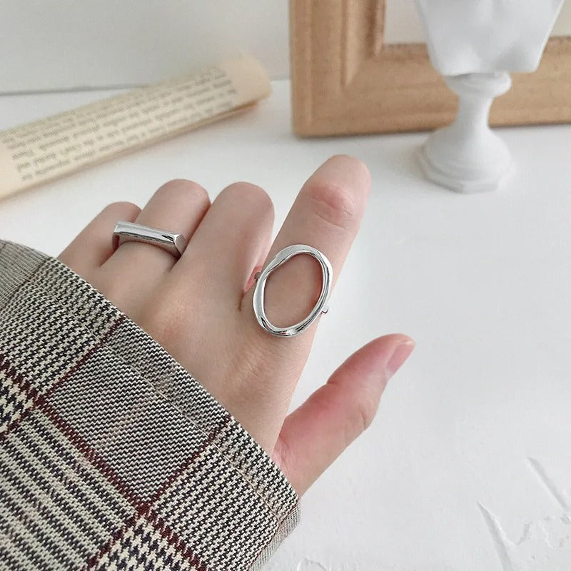 Adjustable 925 Silver Ring with Irregular Sphere Shape