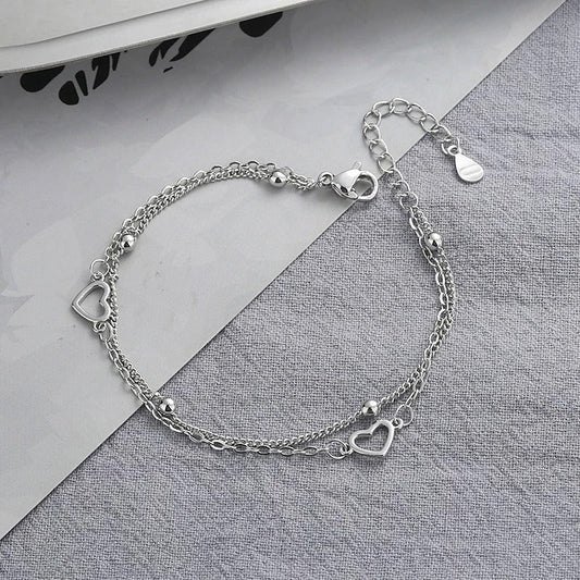 Thin 925 Silver Heart Bracelet