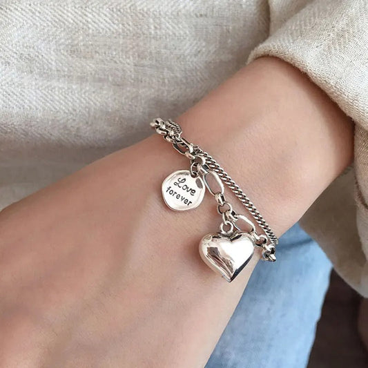 925 Silver Bracelet with 'Love Forever' Engraving + 2 Free Charms