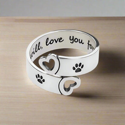Adjustable Paw & Heart Twist Ring – Stainless Steel