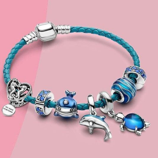 Ocean Style Bracelet + Included Charms in Leather and Silver