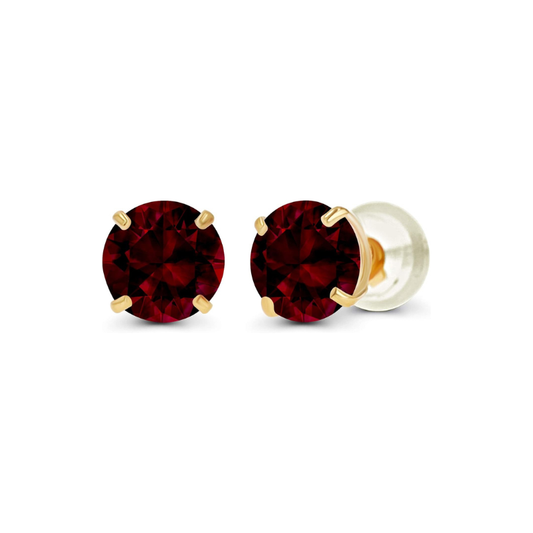 Ruby Round Stud Earrings | Gold