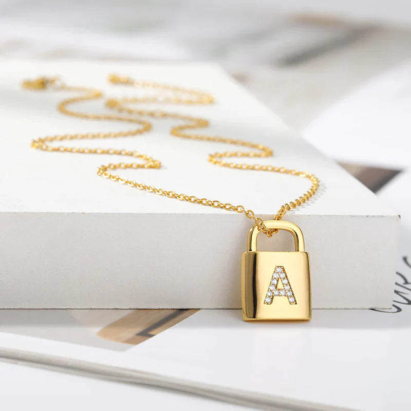Golden Initial Lock Necklace
